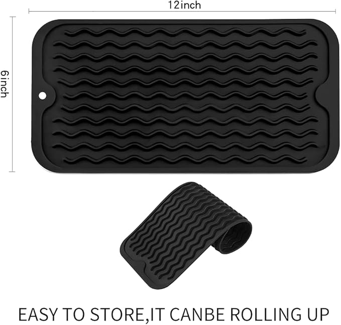 MicoYang Silicone Dish Drying Mat for Multiple Usage,Easy clean,Eco-friendly,Heat-resistant Silicone Mat for Kitchen Counter or Sink,Refrigerator or Drawer Liner Black S 12 inches x 6 inches - Image 2