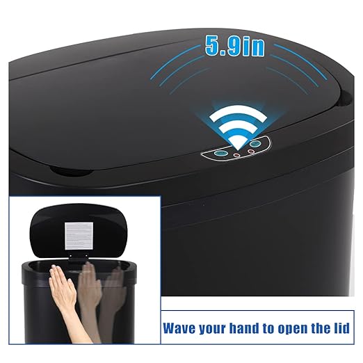 13 Gallon 50 Liter Garbage Can Kitchen Trash Can with Lid Automatic Sensor Touch Free Stainless Steel Waste Bin for Bathroom Bedroom Home Office,Black - Image 3