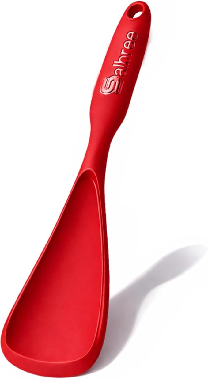 Silicone Spoon Spatula for Cooking - Multifunction Scoop Spatula Spoonula - Heat Resistant Cooking Spoon for Nonstick Cookware - Large Silicone Kitchen Spoon - Seamless Design (Red,1pc) by salbree