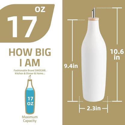 Sweejar Matte Ceramic Olive Oil Dispenser Bottle with Spout, 17 Oz Oil Dispenser for Kitchen Counter, Opaque Oil Cruet for EVOO, Vinegar, Avocado Oil Container for Cooking, Pack of 1 (Beige) - Image 3