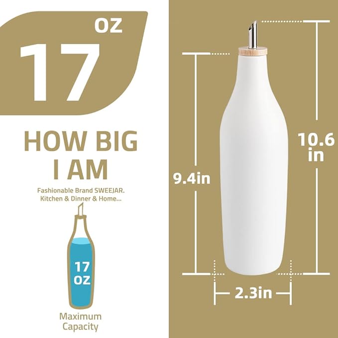 Sweejar Glossy Ceramic Olive Oil Dispenser Bottle with Spout, 17 Oz Oil Dispenser for Kitchen, Opaque Oil Cruet for EVOO, Vinegar, Avocado Oil Container for Cooking, Pack of 1 (Glossy Fog Blue) - Image 5