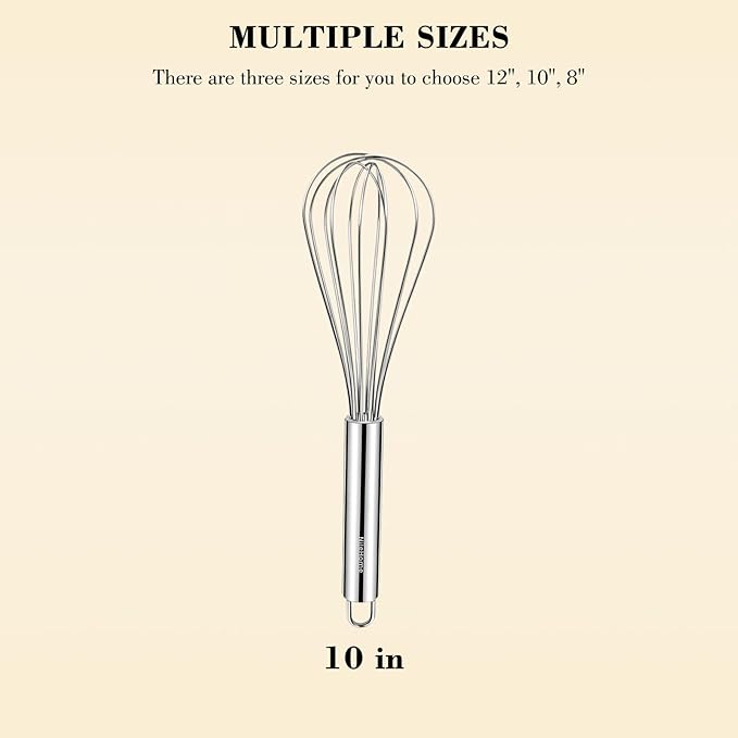NileHome Stainless Steel Whisk 10" Kitchen Whisk Wisking Tool Kitchen Wisk Wire Whisks for Cooking, Whisking, Blending, Beating, Stirring - Image 2