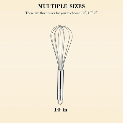 NileHome Stainless Steel Whisk 10" Kitchen Whisk Wisking Tool Kitchen Wisk Wire Whisks for Cooking, Whisking, Blending, Beating, Stirring - Image 2