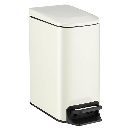TIPGO Slim Bathroom Trash Can with Lid Soft Close, 6 Liter / 1.6 Gallon Stainless Steel Garbage with Removable Inner Bucket, Small Trash Bins for Bedroom, Office (Cream) by TIPGO