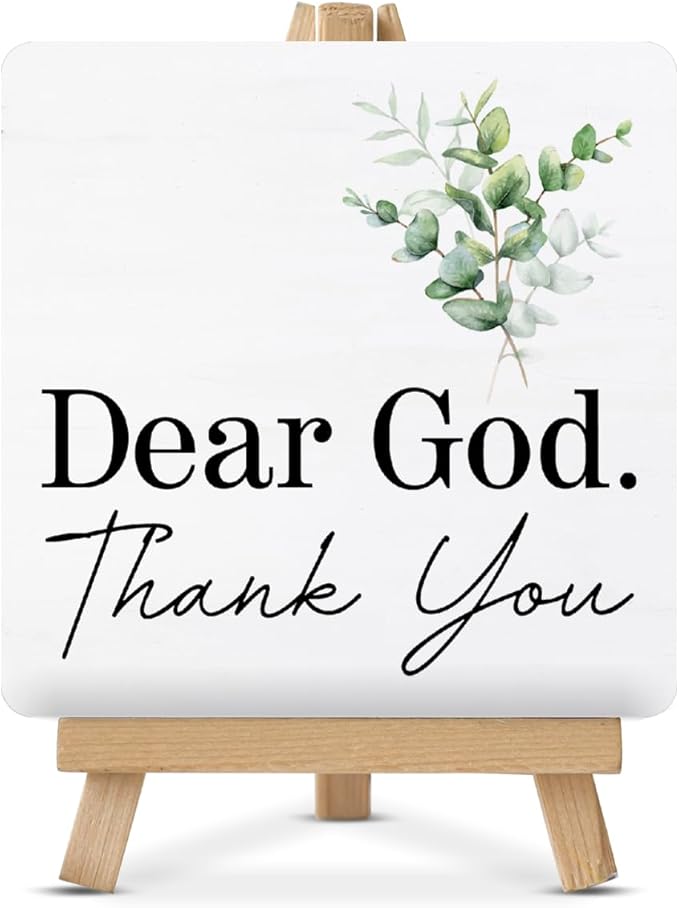 Christian Decor, Religious Gifts for Women Men, Dear God Thank You Wood Sign with Easel Home Office Desk Shelf Tabletop Table Decor by Unknown