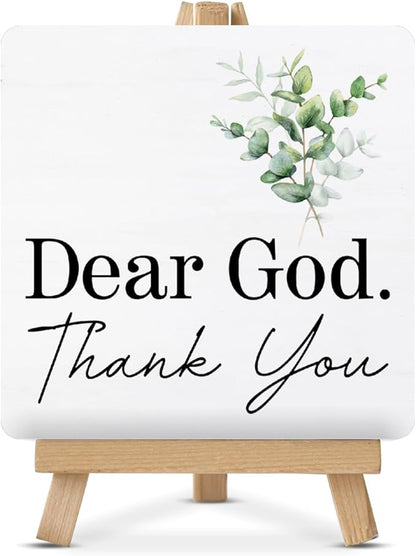 Christian Decor, Religious Gifts for Women Men, Dear God Thank You Wood Sign with Easel Home Office Desk Shelf Tabletop Table Decor by Unknown