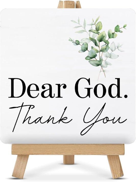 Christian Decor, Religious Gifts for Women Men, Dear God Thank You Wood Sign with Easel Home Office Desk Shelf Tabletop Table Decor by Unknown