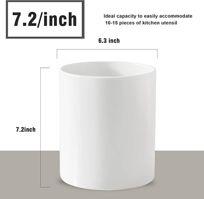 7" White Utensil Holder, Large Kitchen Utensil Holder Organizer , White Stable Utensil Crock Spatula Holder for Kitchen Counter Countertop Farmhouse Cooking Tools Holder - Image 2
