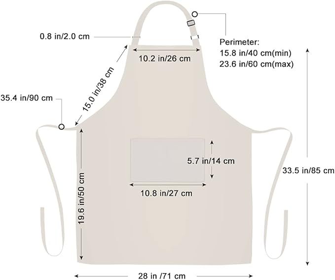 Jubatus 2 Pack 100% Cotton Aprons with 2 Pockets Cooking Chef Kitchen Adjustable Bib Apron for Women Men, Beige - Image 7