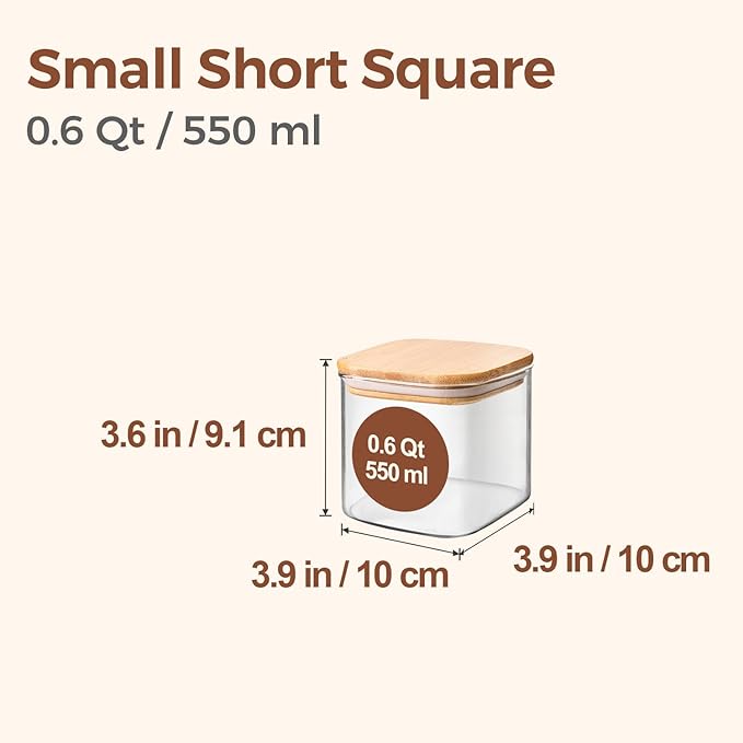 ComSaf 0.6 Qt Glass Food Storage Jars Set of 6, Clear Storage Containers with Airtight Lids, Pantry Organization Jar, Spice Jar, Blooming Tea, Coffee and Sugar Container, Canister Set for Kitchen - Image 2