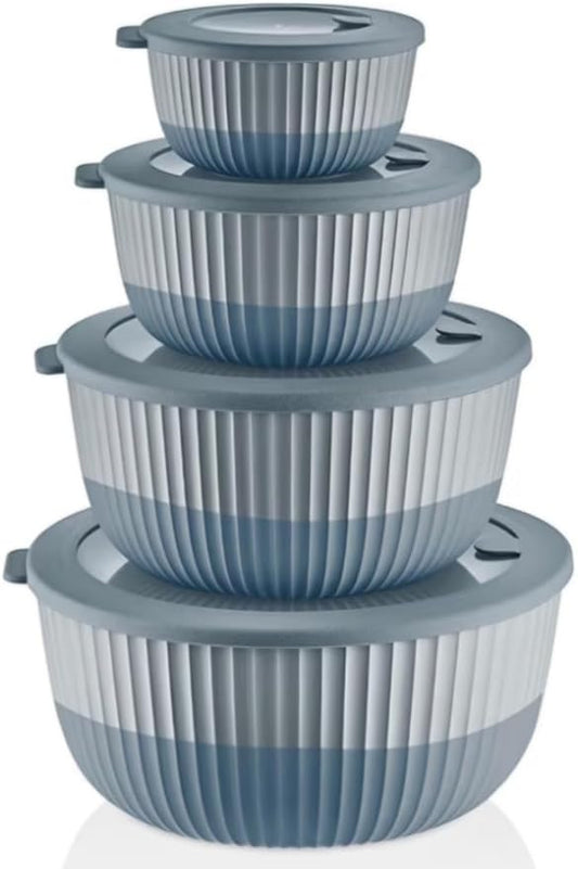 Mixing Bowls with Lids, 8-Piece Airtight Leak-Proof Nesting BPA-Free Bowl Set for Kitchen & Food Storage, Large 4200ml Capacity, Microwave & Dishwasher Safe