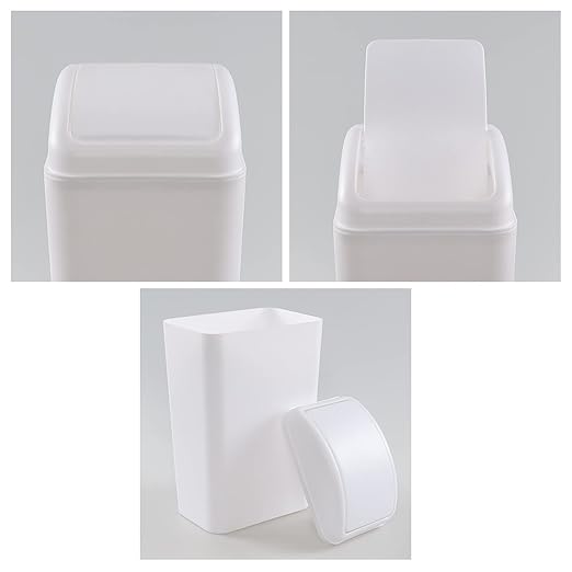 Plastic Waste Bin with Swing Lid, 14 Liter Garbage Can, 1 Pack (White) - Image 3