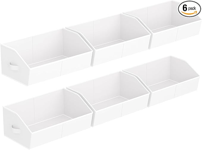 Homsorout Storage Bins for Shelves - Large Trapezoid Closet Shelf Organizer, Fabric Organization Bins with Handles, Storage Baskets for Clothes, Towel, Purse, 6 Pack, White by Homsorout