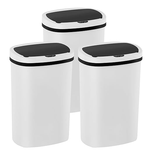 PayLessHere | 13 Gallon Plastic Trash Can | White | Automatic Touchless Lid with Motion Sensor | Kitchen Garbage Can with Waterproof Design | for Home, Office, Bathroom | Pack of 3 by PayLessHere
