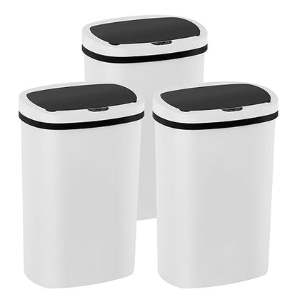 PayLessHere | 13 Gallon Plastic Trash Can | White | Automatic Touchless Lid with Motion Sensor | Kitchen Garbage Can with Waterproof Design | for Home, Office, Bathroom | Pack of 3 by PayLessHere