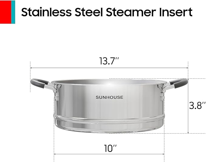 Sunhouse – 18/10 Stainless Steel Steamer Insert Pans Stainless Steel Stackable Food Steamer Insert Pot In Pot For Dumplings Bun Vegetables