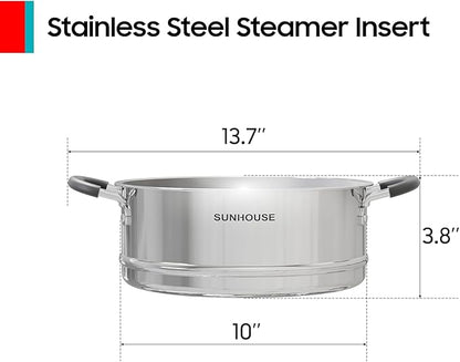 Sunhouse – 18/10 Stainless Steel Steamer Insert Pans Stainless Steel Stackable Food Steamer Insert Pot In Pot For Dumplings Bun Vegetables