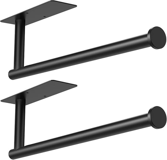 CUXIXA Paper Towel Holder Under Cabinet 2 Pack, Under Counter Paper Towel Holder Wall Mount with Self Adhesive and Screws for Kitchen, Bathroom, RV(Stainless Steel, Black) by CUXIXA
