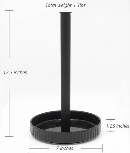 VROOMIUM Paper Towel Holder Countertop, Ceramic Base Easy-to-Clean, 1.5 lbs, 7" B x 12.5" H, Stable Elegant and Durable Kitchen Roll Stand, Classic Black