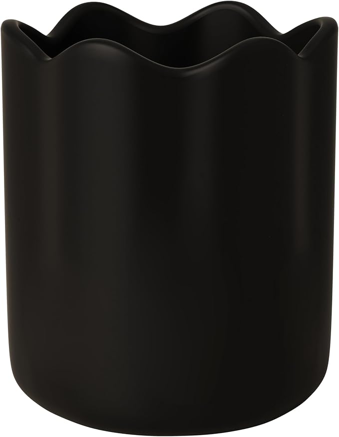 Ceramic Utensil Holder for Kitchen Counter, 6.2" Kitchen Utensil Holder with Cork Bottom for Countertop, Modern Scalloped Cooking Tool Organizer for Spatula, Matte Black - Image 6