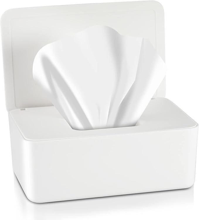 Newtay Dryer Sheet Holder with Hinged Lid,Plastic Dryer Sheet Dispenser Container Storage Box Fabric Softener Sheets Holder for Laundry Room Decor(White)