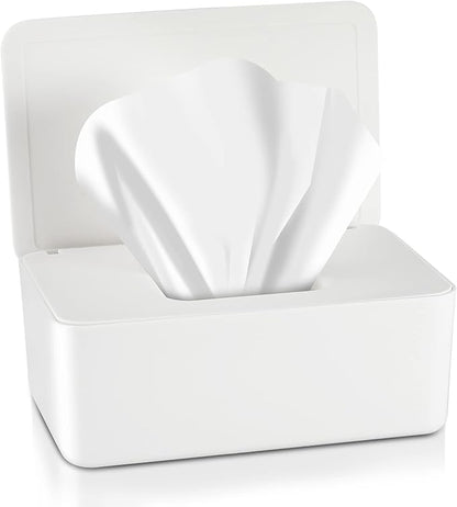 Newtay Dryer Sheet Holder with Hinged Lid,Plastic Dryer Sheet Dispenser Container Storage Box Fabric Softener Sheets Holder for Laundry Room Decor(White)