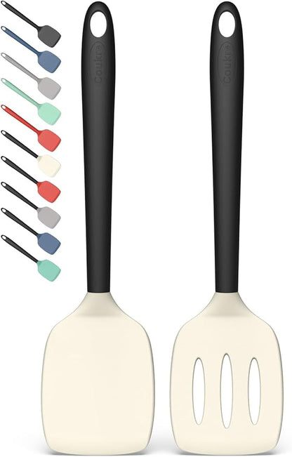 Coukre 2 Pack Silicone Spatula Set, High Heat Resistant, BPA Free Kitchen Spatula, Solid & Slotted Turner for Non-Stick Pans, Sautéing, and Flipping (2, BeigeBlack) by Coukre