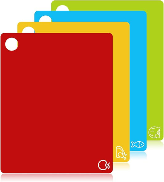 GoodLuck 4 Pieces Flexible Cutting Boards with Hanging Hole, BPA Free Plastic Cutting Boards for Kitchen, Non Slip Cutting Mat for Meat and Vegetables by GoodLuck