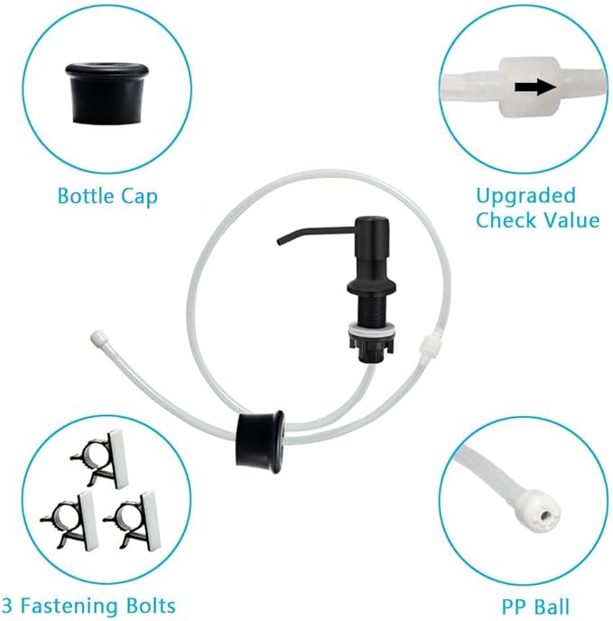 Soap Dispenser for Kitchen Sink, Countertop Soap Dispenser Pump, 47" Silicone Extension Tube Connect to The Soap Bottle Directly, Say Goodbye to Frequent Refills (Black) - Image 5
