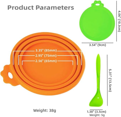 MoPawKT- Silicone Pet Food Can Covers Lids, 3 Inner Diameters 2.6”/3”/3.4” Fits 3-15 oz Standard Cat Dog Food Cans, Multi-Size Canned Covers, BPA Free, Reusable (Blue+Green, 1 spoon)