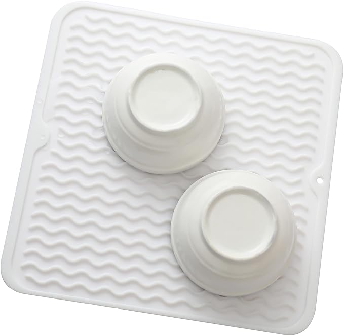 MicoYang Silicone Dish Drying Mat for Multiple Usage,Easy clean,Eco-friendly,Heat-resistant Silicone Mat for Kitchen Counter or Sink,Refrigerator or Drawer liner White M 12 inches x 12 inches - Image 8