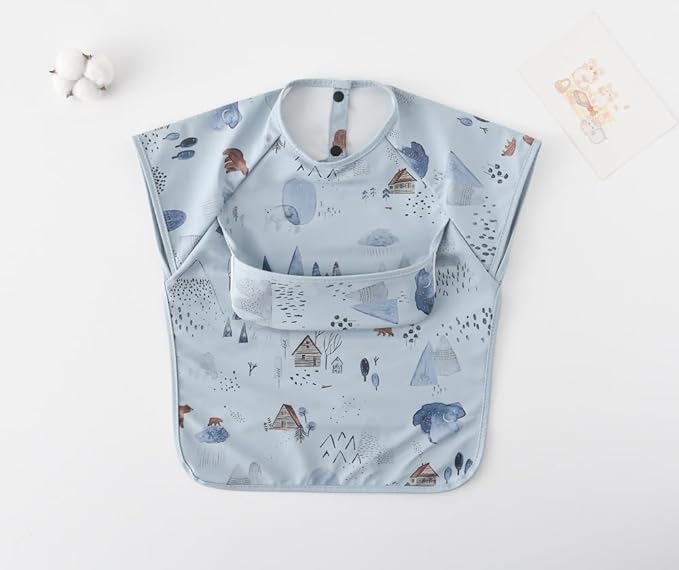 Waterproof Baby Bibs,Infant Toddler Extra Cover Feeding Bib With Food Catcher,Easy Clean & Washable
