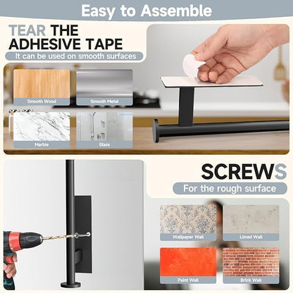 Paper Towel Holder Wall Mount - Self Adhesive No Drill or Drilling, SUS304 Stainless Steel - Kitchen, Bathroom, Sink, Pantry, Fridge(Black) - Image 4