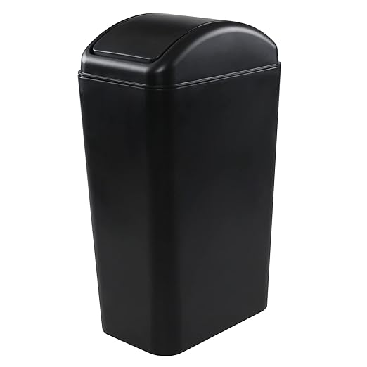 3.5 Gallons Capacity/ 14 Liter Plastic Trash Can, Garbage Bin with Swing Lid, Black, 9.8" x 6.6" x 16.7" by Leendines