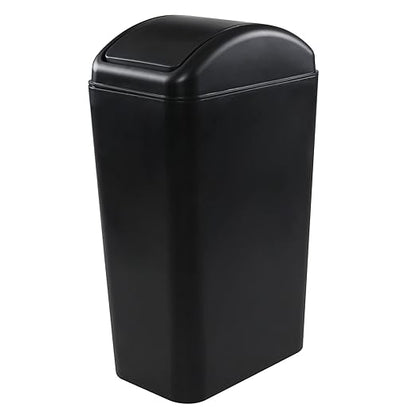 3.5 Gallons Capacity/ 14 Liter Plastic Trash Can, Garbage Bin with Swing Lid, Black, 9.8" x 6.6" x 16.7" by Leendines