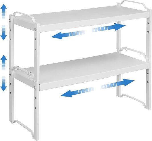 Set of 2 Expandable Kitchen Cabinet Shelves Organizers, Stackable Adjustable Small Storage Shelf Rack Stand For Pantry Cabinet Cupboard Kitchen Counter Organization, 22 lbs Capacity, Length:20.5" by X-cosrack