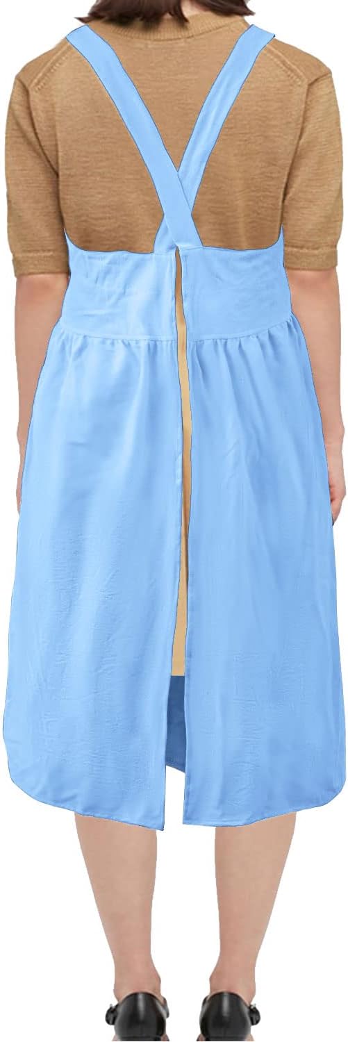 Uaussi Cotton Linen Apron Cross Back Work Apron for Women with Pockets Pinafore Dress X Cross Halter Apron for Chef Gardening - Image 3