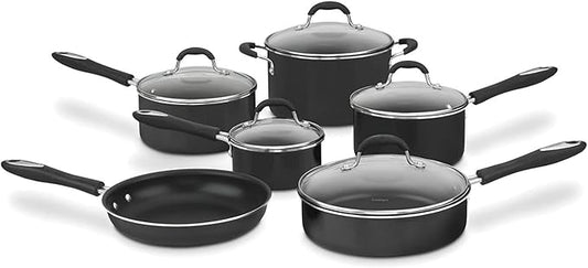 Cuisinart Advantage Nonstick Cookware Set, 11-Piece Pots and Pans Cooking Set with Aluminum Core for Quick and Even Heating, Easy Grip Handles, Dishwasher Safe, 55-11BK by Cuisinart