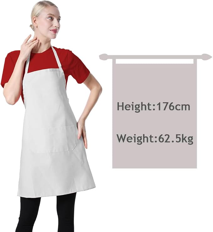 12 Pcs Bib Bulk White Aprons for Women Men Adult Girls Unisex with 2 Pockets, Baking Cooking Kitchen Painting Apron (White,12 pcs) - Image 2