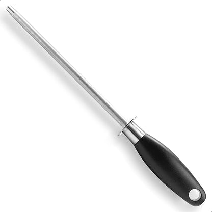 Kitchen Knife Sharpener Rod, Fast Sharpening Professional Blade Sharpener Carbon Steel, Chrome Plated Honing Rod With Hanging Hole, Black 8 Inch by MOJOTORY