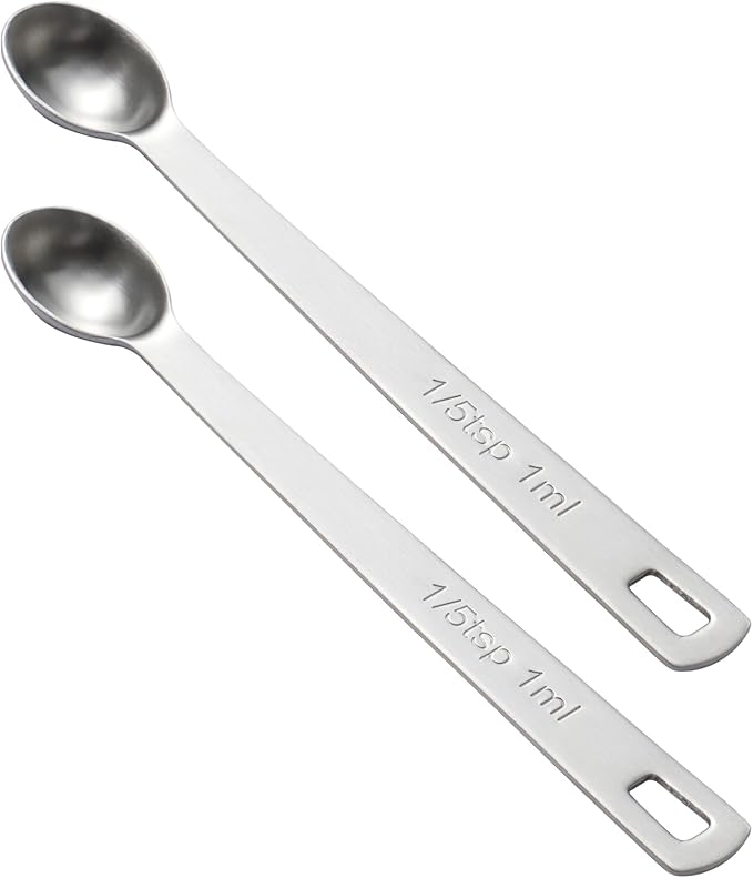 2PCS 1/5 Teaspoon(1/5tsp, 1ml) Single Tiny Measuring Spoon, Small Individual Stainless Steel Measure Spoons Only by BERYLER