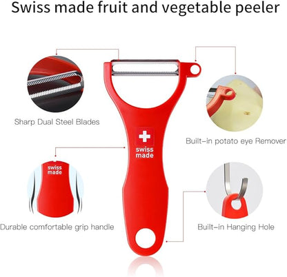 Original Swiss Made Peeler Vegetable&Fruits stainless steel blade Peeler for kitchen (RED-Soft skin Peeler)