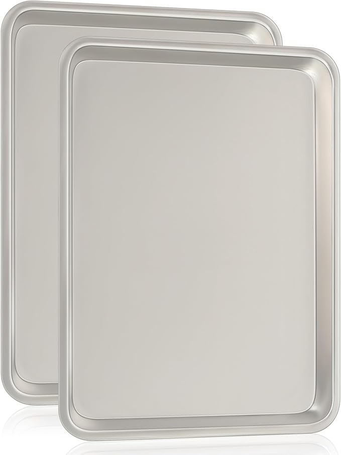 Commercial Quality Baking Sheet Pan Set, Natural Aluminum Cookie Sheet, Umite Chef Encapsulated Galvanized Steel Rim Warp Resistant Baker's Quarter Sheet Pan, Cookie Tray Pans for Baking, Roasting by UmiteChef