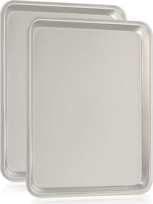 Commercial Quality Baking Sheet Pan Set, Natural Aluminum Cookie Sheet, Umite Chef Encapsulated Galvanized Steel Rim Warp Resistant Baker's Quarter Sheet Pan, Cookie Tray Pans for Baking, Roasting by UmiteChef