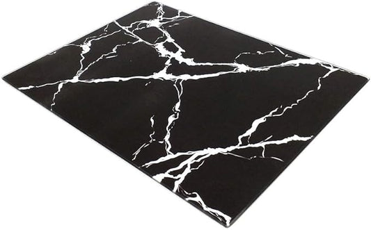 VASUHOME Glass Cutting Board, 16 * 12 inch Set of 1 Tempered Glass Cutting Board, Decorative Square Marble Chopping Board for Kitchen, Scratch, Heat, Shatter Resistant Cutting Mat, Black and White