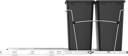 Rev-A-Shelf RV-18KD-18C S Double Pullout Trash Can for Kitchen Cabinets 35 Qt Garbage Recycling Bin on Full Extension Slides, Black