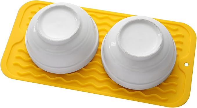 MicoYang Silicone Dish Drying Mat for Multiple Usage,Easy clean,Eco-friendly,Heat-resistant Silicone Mat for Kitchen Counter or Sink,Refrigerator or Drawer Liner Yellow S 12 inches x 6 inches - Image 8