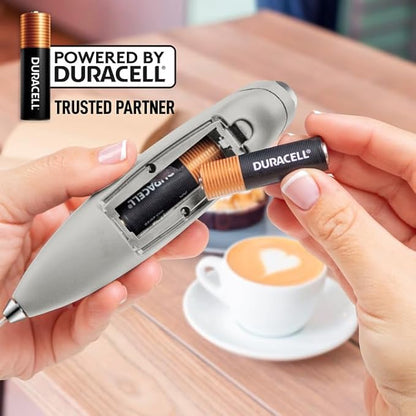 Zulay Kitchen Powerful Milk Frother Wand With 4 AA Duracell Batteries - Ultra Fast Handheld Drink Mixer - Electric Whisk Foam Maker for Coffee, Lattes, Cappuccino, Matcha & Creamer - Light Gray - Image 5