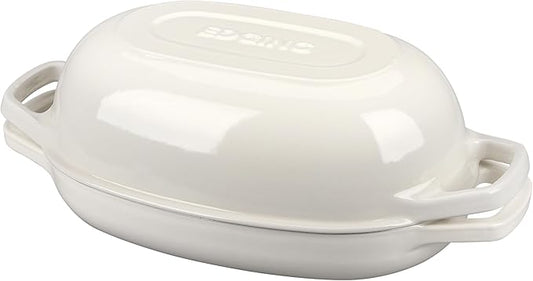EDGING CASTING Enameled Cast Iron Oval Dutch Oven Pot with Lid, Dutch Oven for Sourdough Bread Baking, Bread Oven, Bread Dutch Oven, Oval Bread Pan, 5qt, White