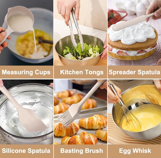 Wildone Mixing Bowls with Airtight Lids, 27 PCS Stainless Steel Nesting Bowls, with 3 Grater Attachments, Scale Mark & Non-Slip Bottom, Size 5, 4, 3, 2, 1.5, 1, 0.63QT, Ideal for Mixing & Prepping - Image 4